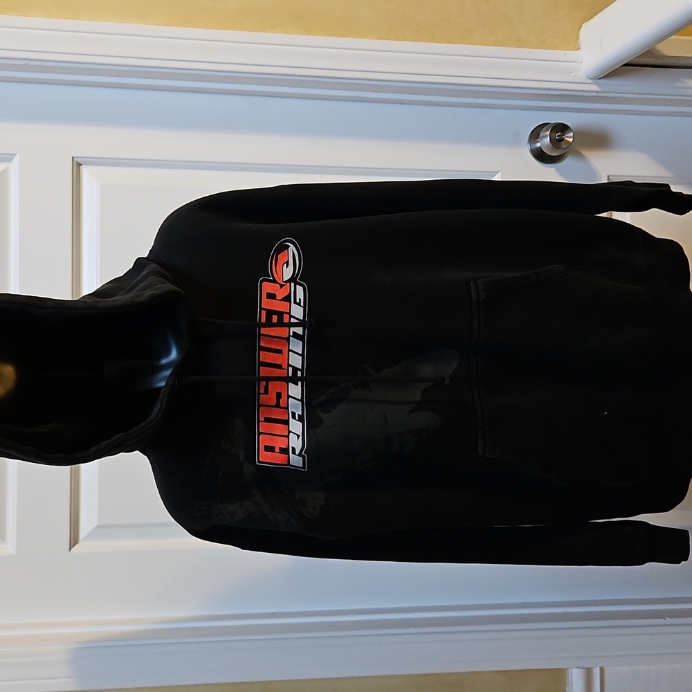 ANSWER RACING Black Hoodie with Red and White Graphic - M